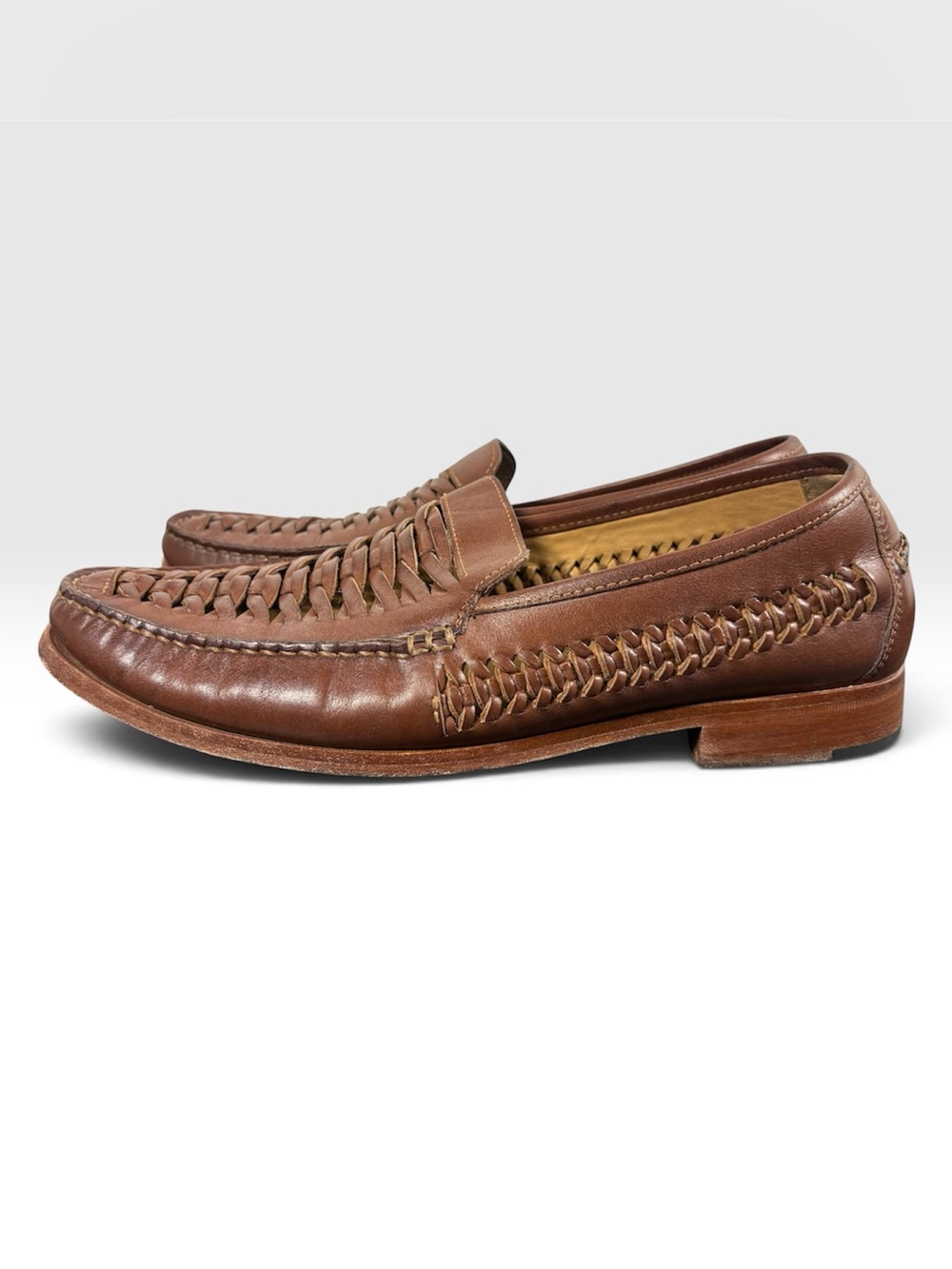 Johnston & Murphy Men's Woven Sheepskin Leather Slip-On Loafers Tan Brown